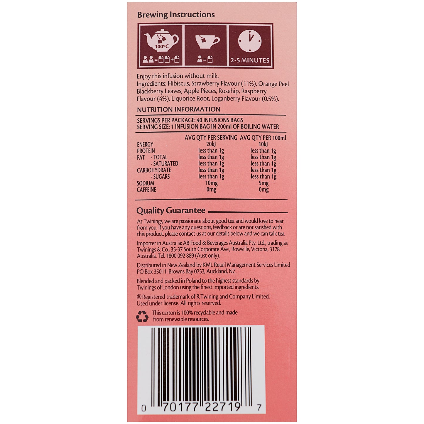 Twinings Strawberry & Loganberry Tea 40pk