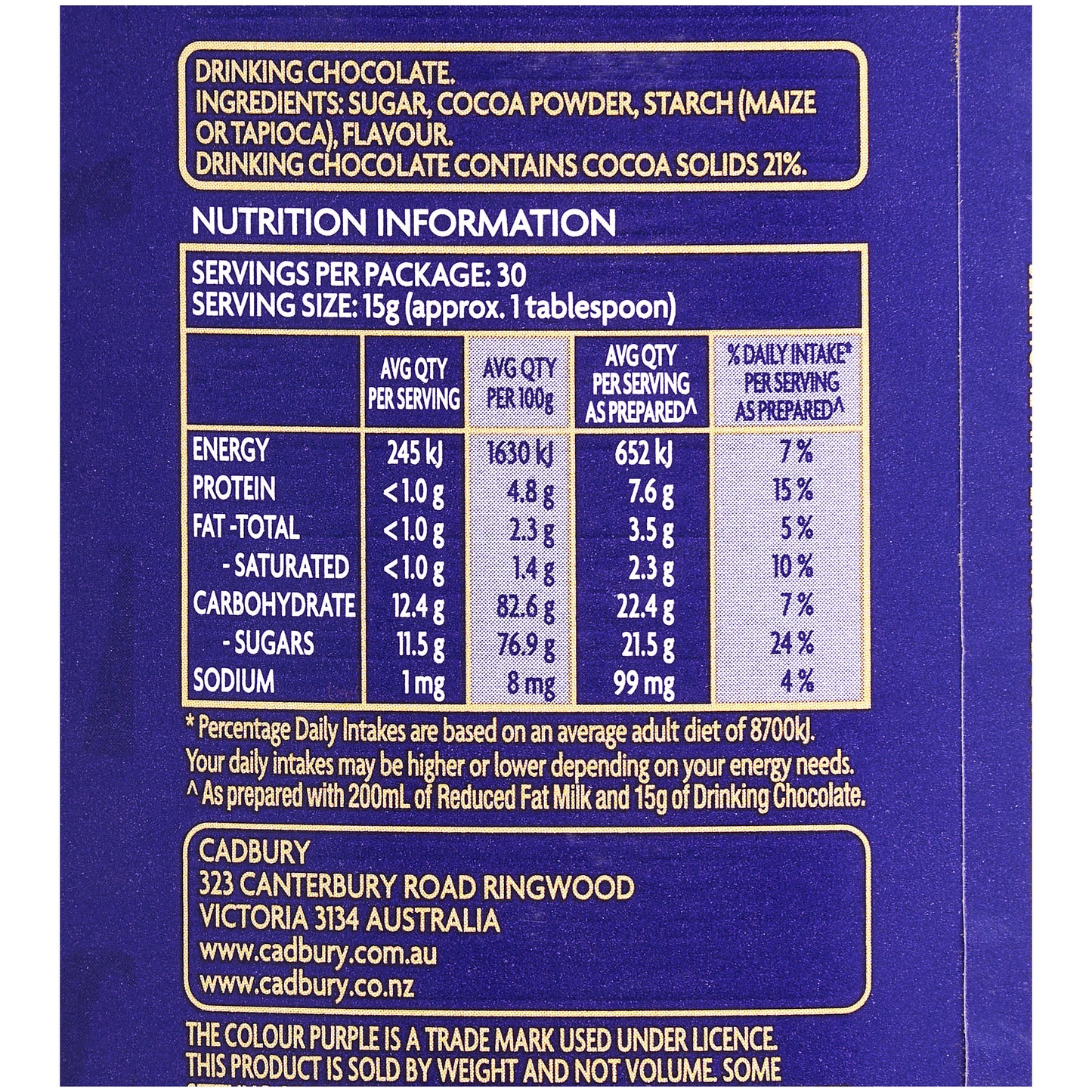 Cadbury Drinking Chocolate 450g