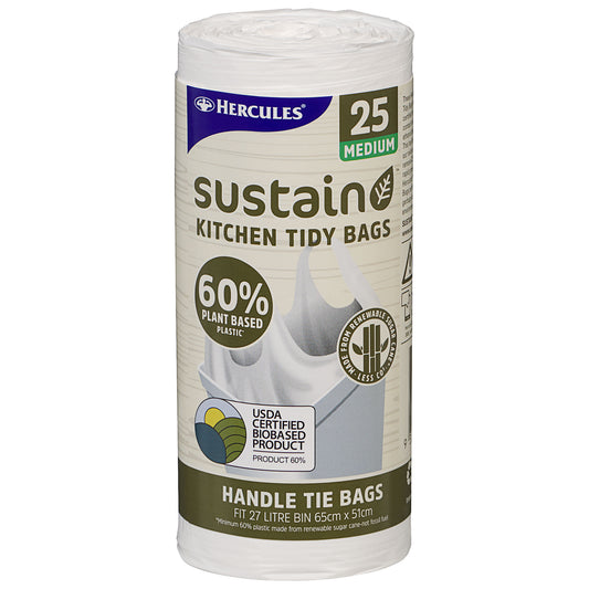 Hercules Sustain Plant Based Kitchen Tidy Bags Medium 27L 25pk