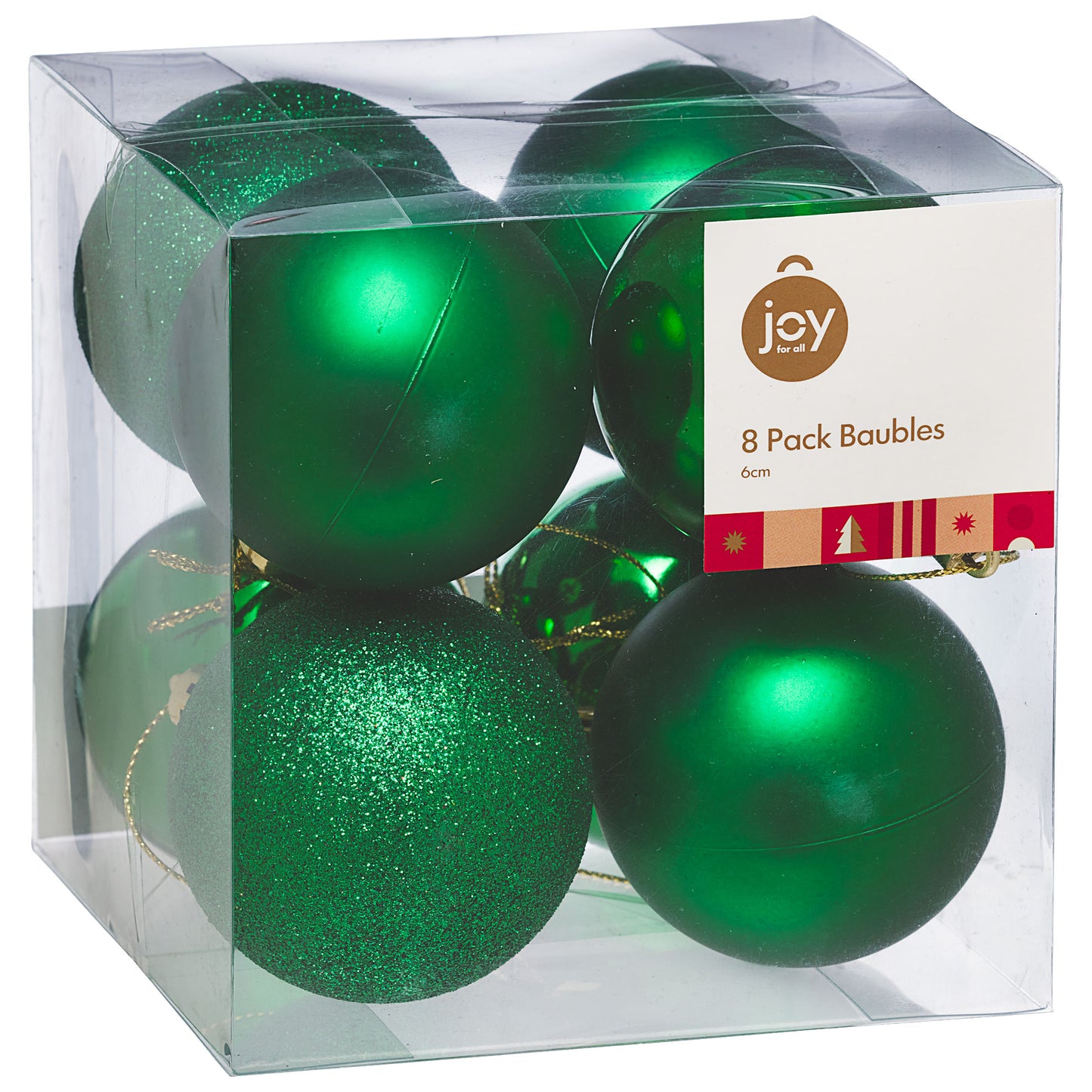 Christmas Baubles Green/White 6cm 8pk