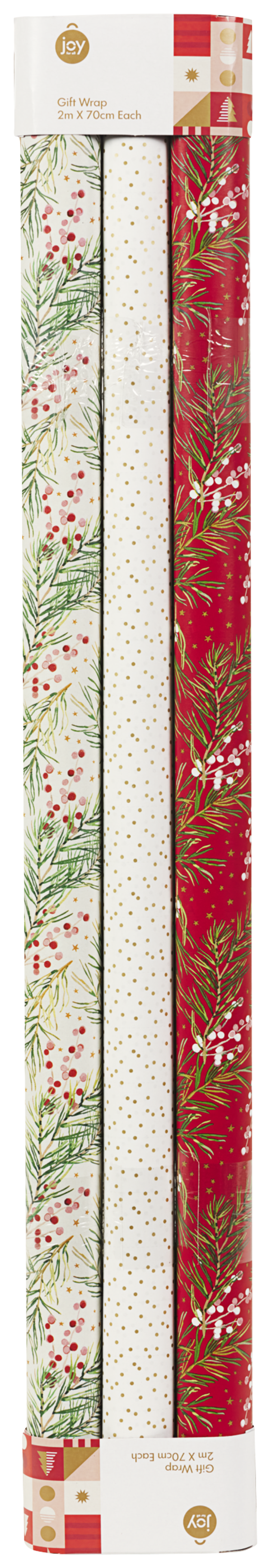 Christmas Roll Wrap 2m x 70cm 3pk Assorted