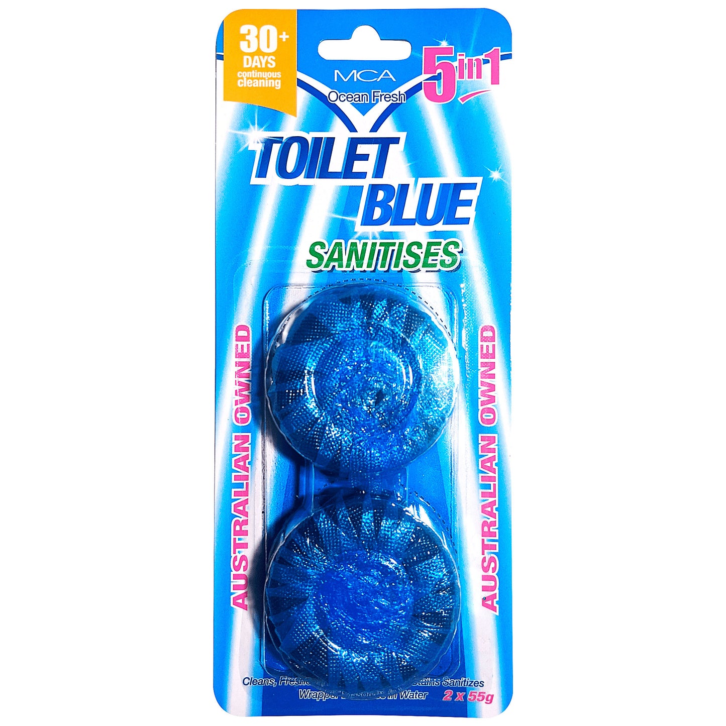 MCA Toilet Blue 5 in 1 In-Cistern Toilet Block Ocean Fresh 55g 2pk