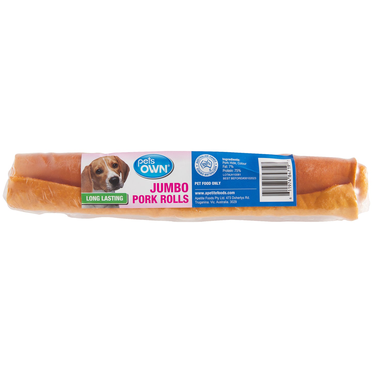 Pets Own Jumbo Pork Rolls 120g