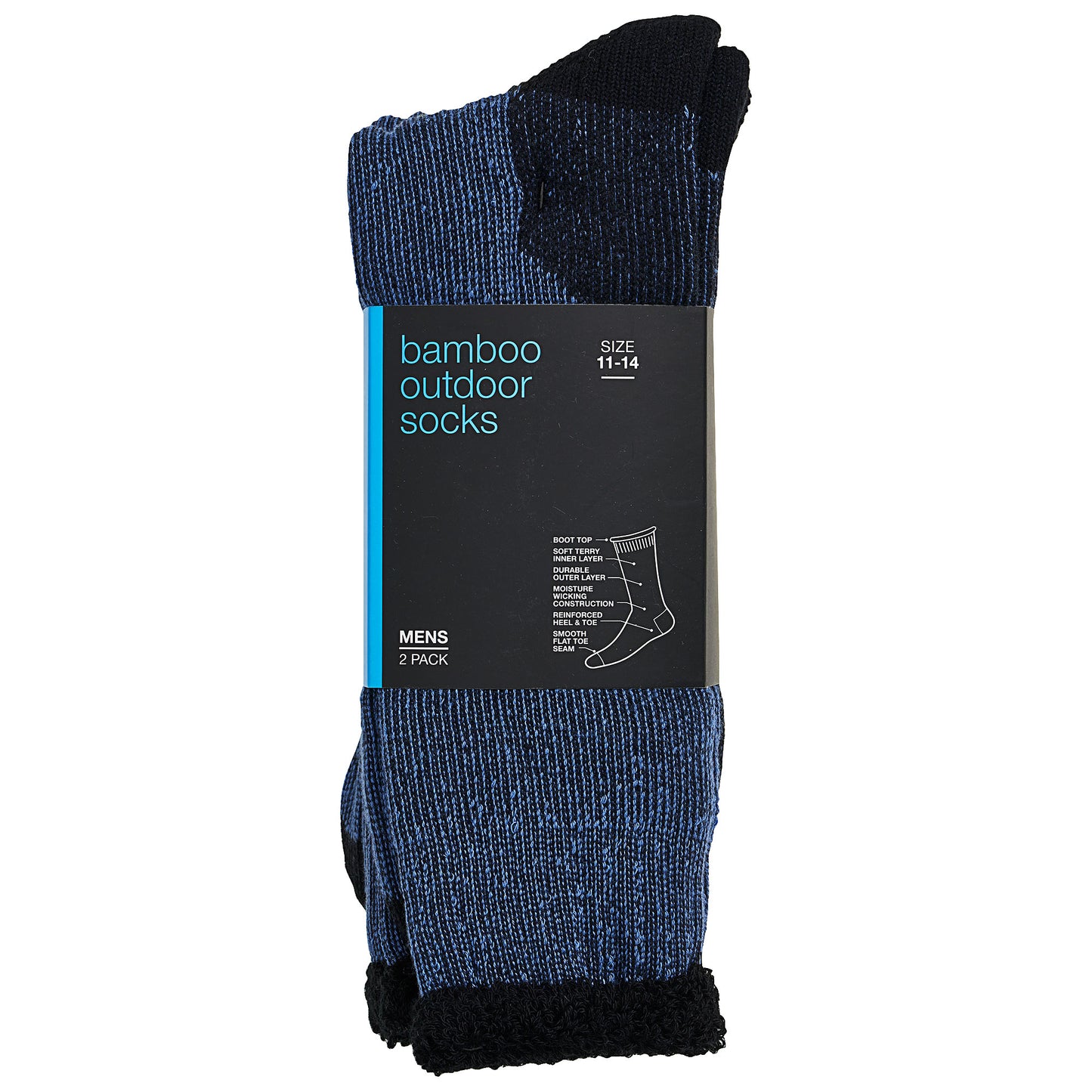 Men's Bamboo Outdoor Sock Blue 2pk