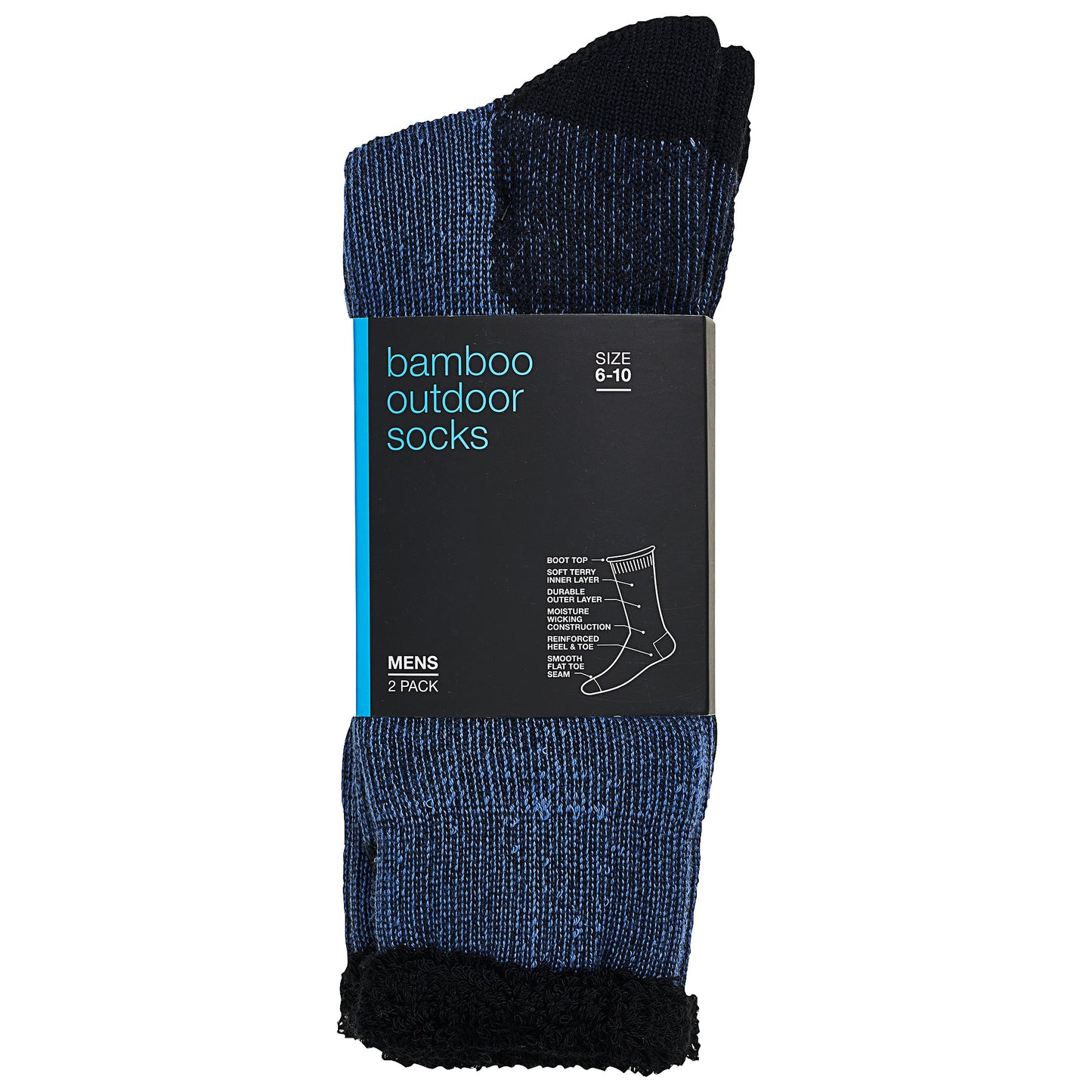 Men's Bamboo Outdoor Sock Blue 2pk