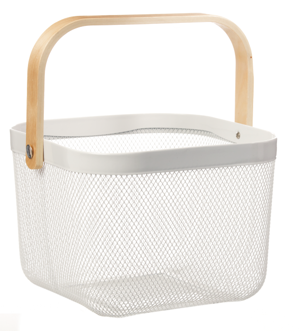 Wire Basket With Wooden Handle 25x26x18cm