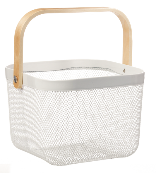 Wire Basket With Wooden Handle 25x26x18cm