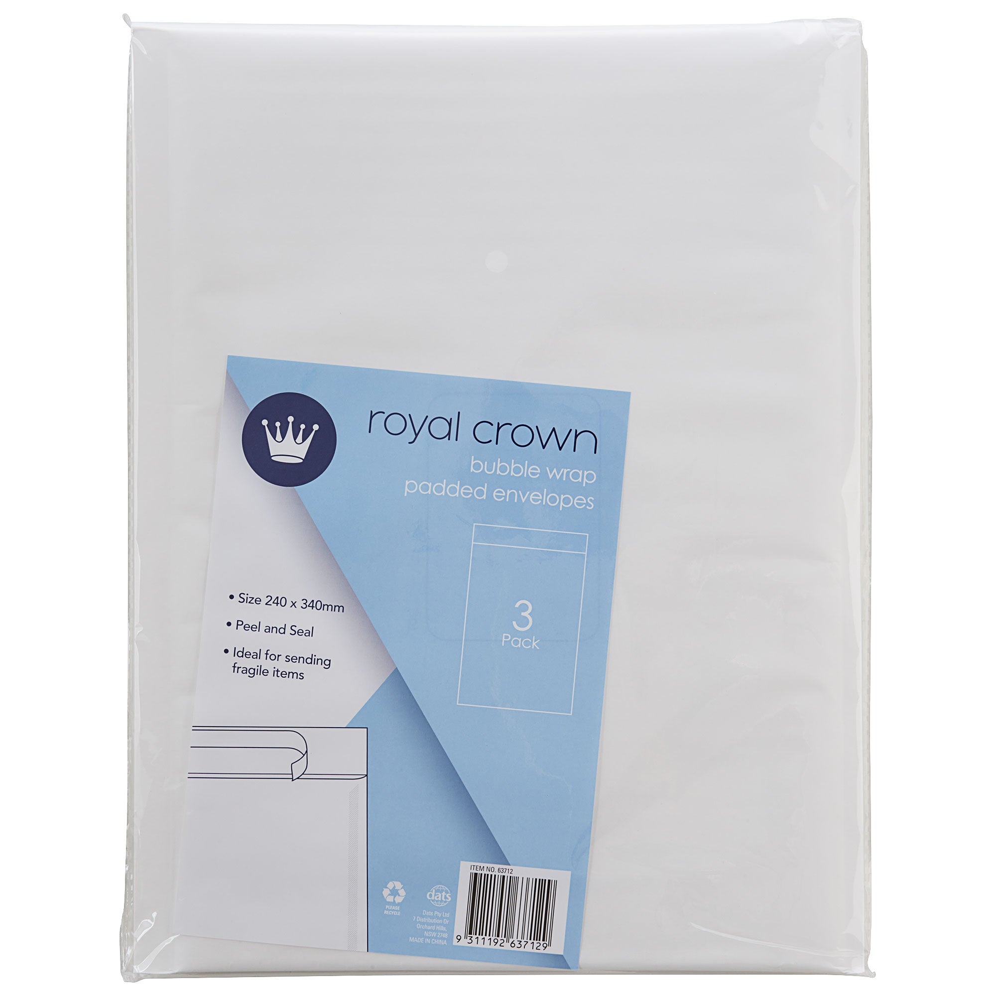 Royal Crown Bubble Wrap Padded Envelopes 240x340mm 3pk The Reject Shop