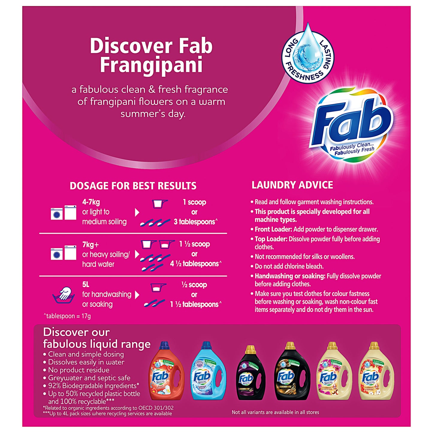 Fab Laundry Powder Fresh Frangipani 2kg