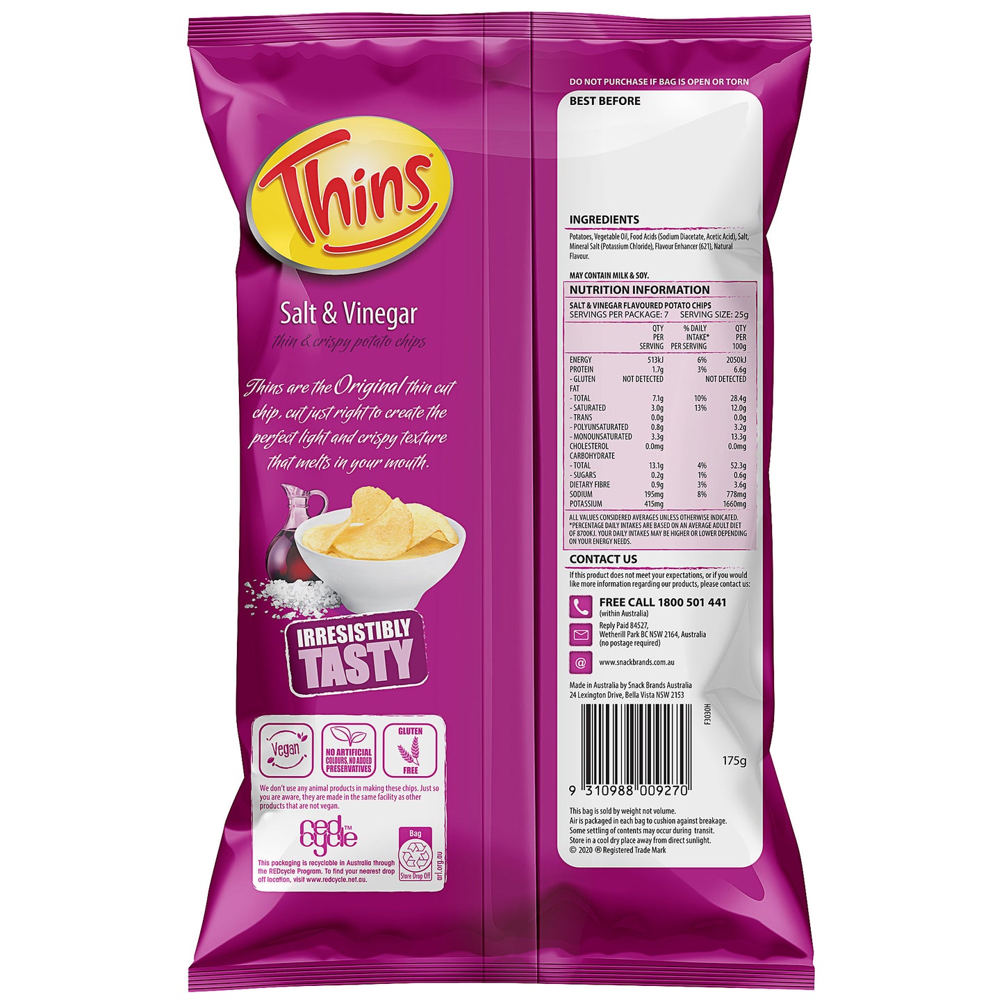 Thins Chips Salt & Vinegar 175g