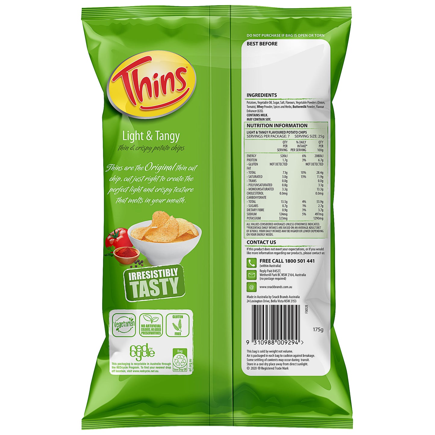 Thins Chips Light & Tangy 175g