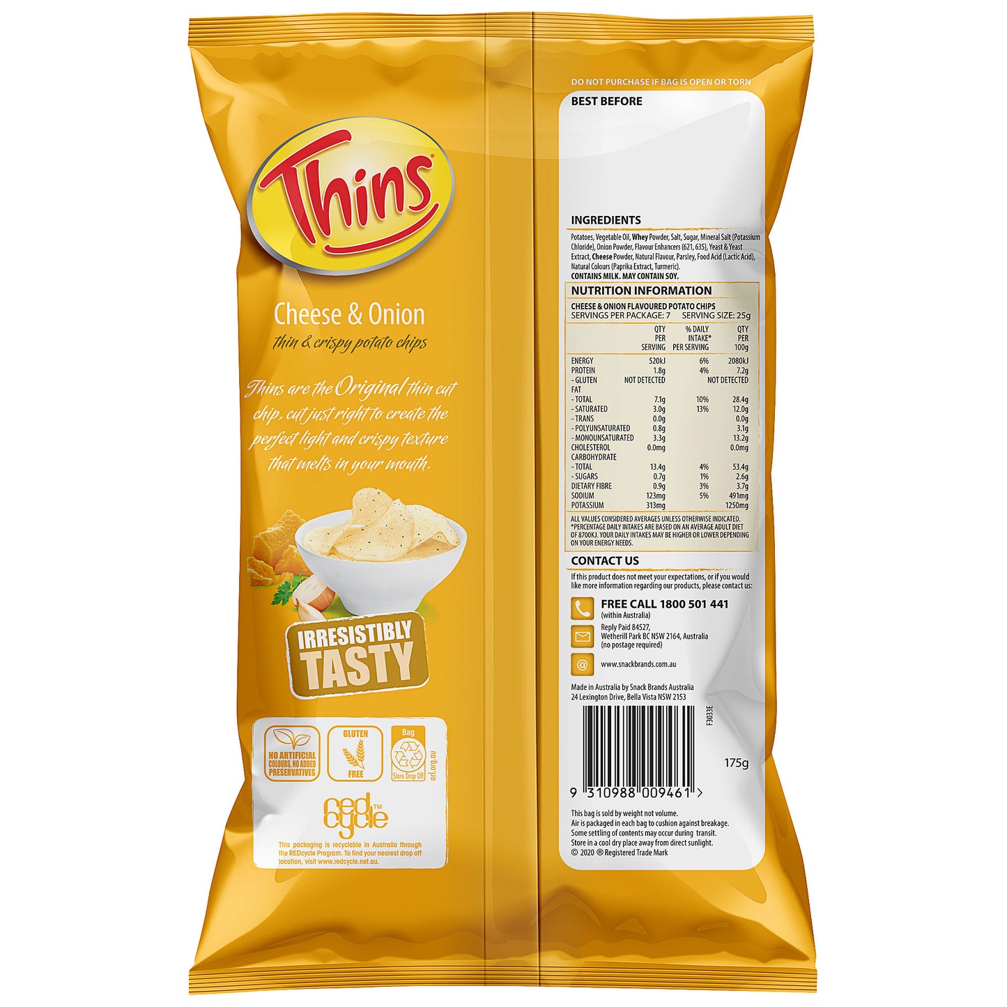 Thins Chips Cheese & Onion 175g