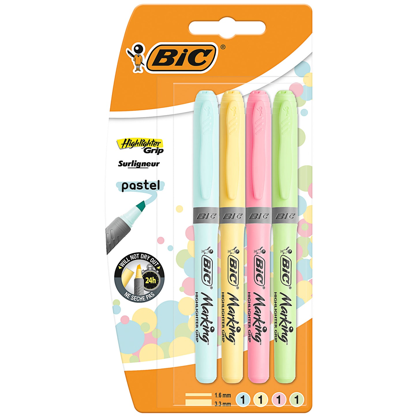 Bic Briteliner Highlighter Grip Pastel 4pk