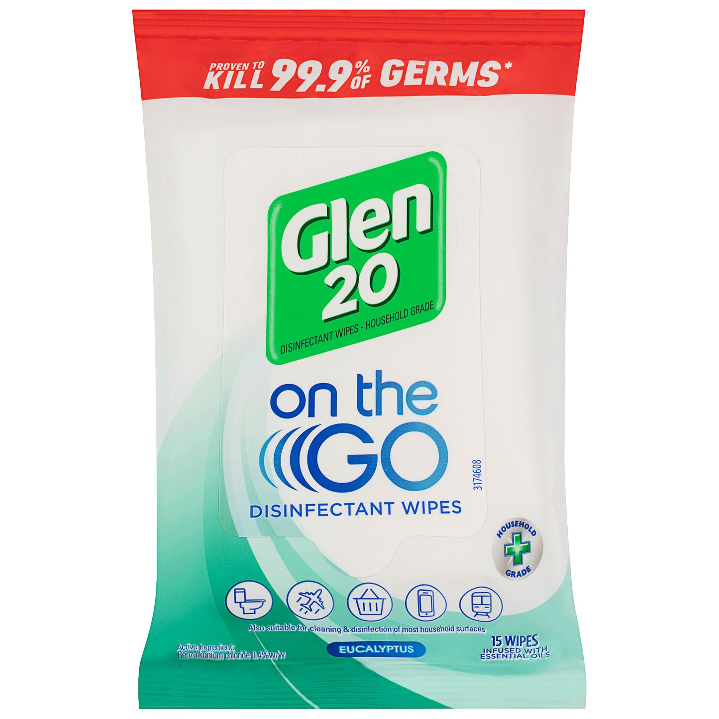 Glen 20 On-The-Go Wipes Eucalyptus 15pk