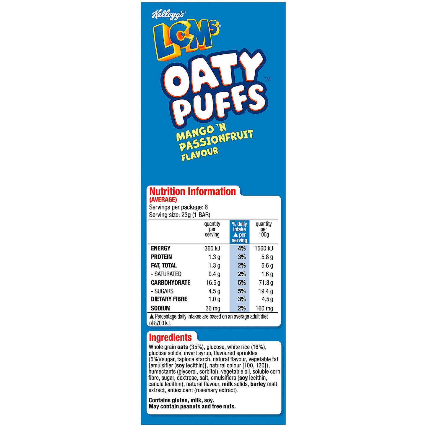 Kelloggs  LCMs Oaty Puffs Mango 'n Passionfruit Flavour 6pk