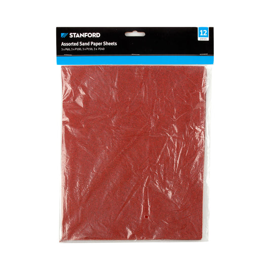 Stanford Sandpaper Sheets Assorted 12pk