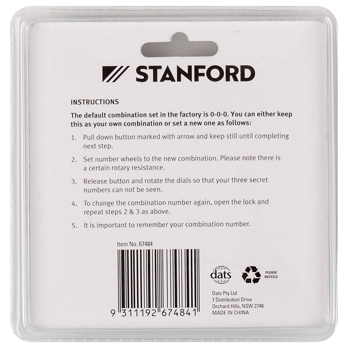 Stanford Combination Padlock 2pc