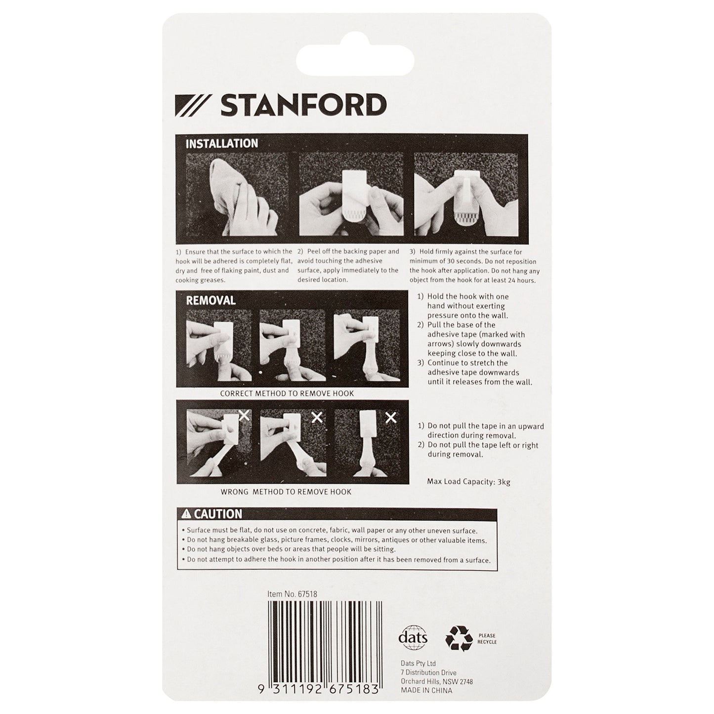 Stanford Removable Adhesive Jumbo Hook