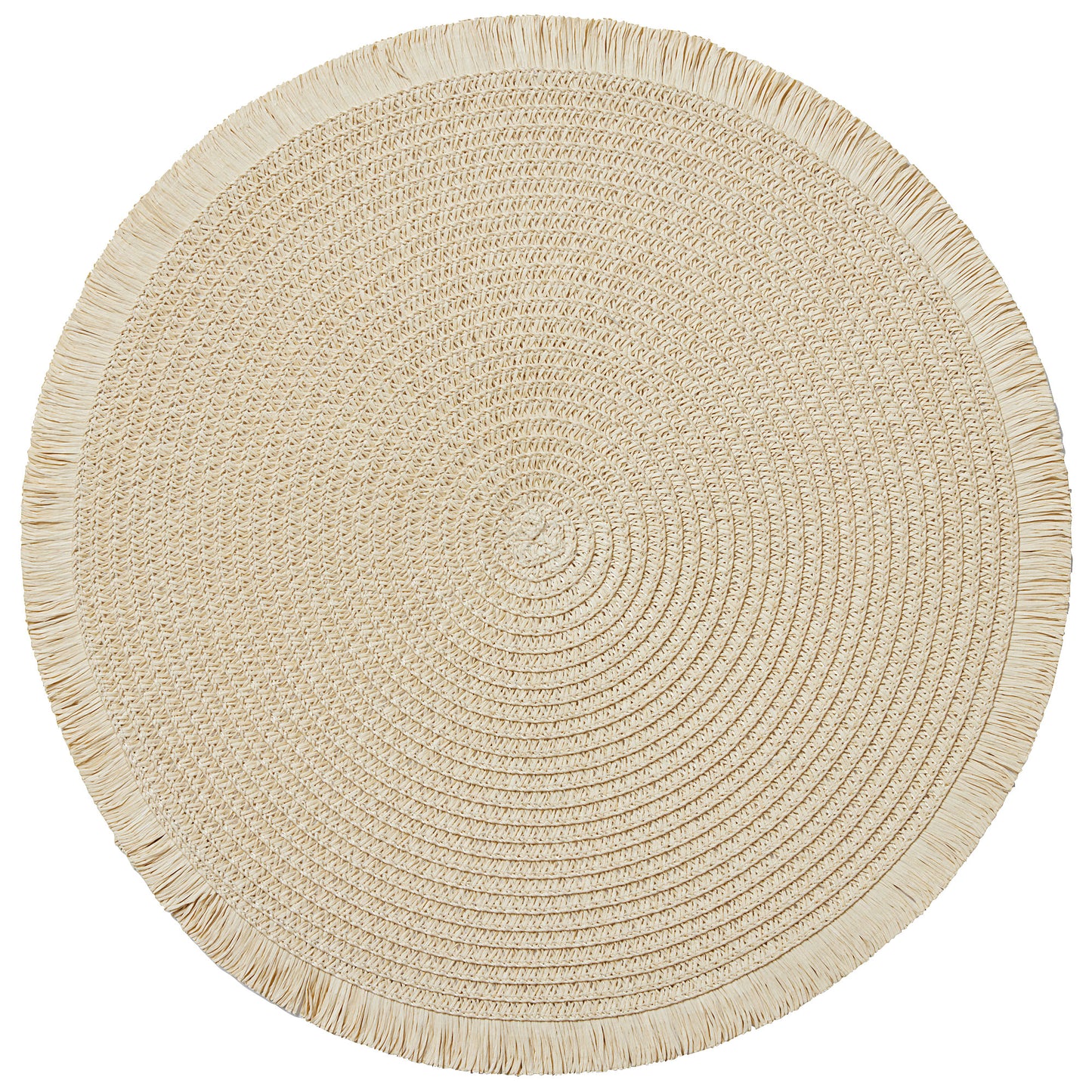 Round Placement Fringed Beige/Black 38cm