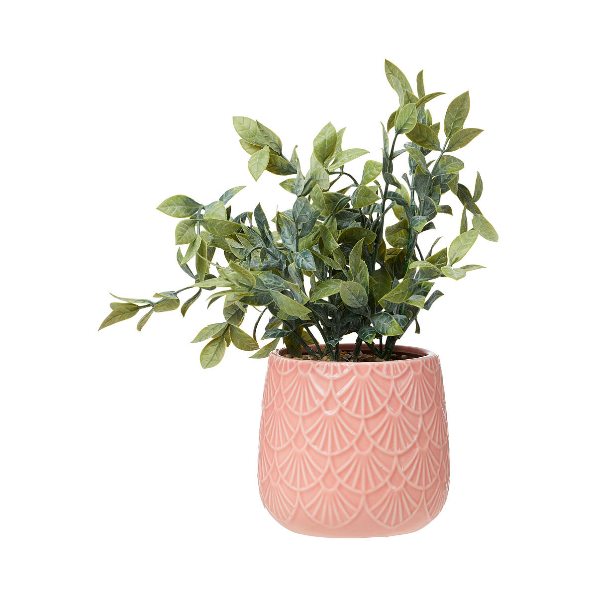 Faux Shrub Greenery In Glazed Pot