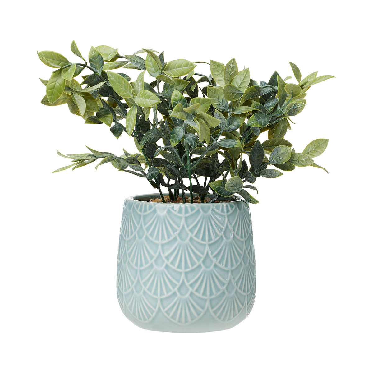 Faux Shrub Greenery In Glazed Pot