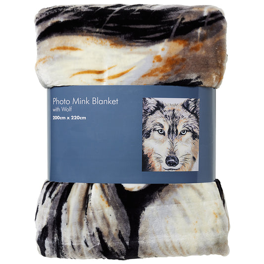 Photo Mink Blanket Wolf 200x220cm