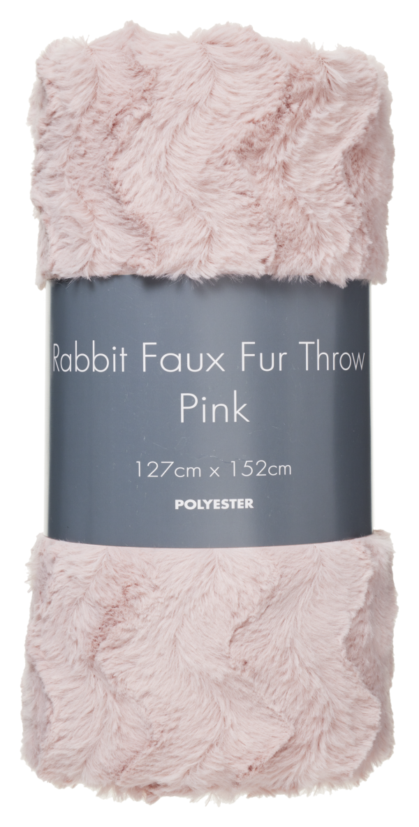 Faux Rabbit Fur Throw Blue/Pink 127x152cm