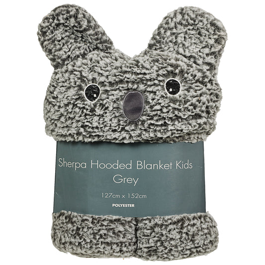 Sherpa Hooded Blanket Kids Grey Koala