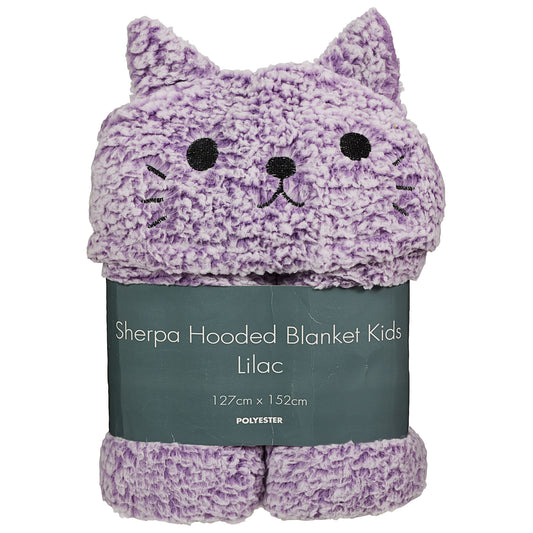 Sherpa Hooded Blanket for Kids Lilac