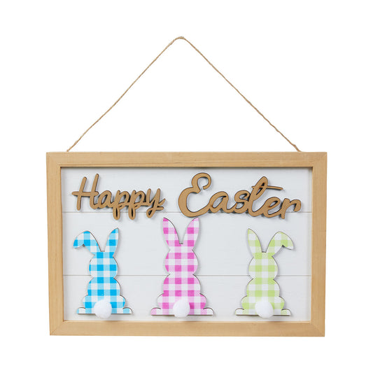 Easter Timber Hanging Plaque 3 Bunnies