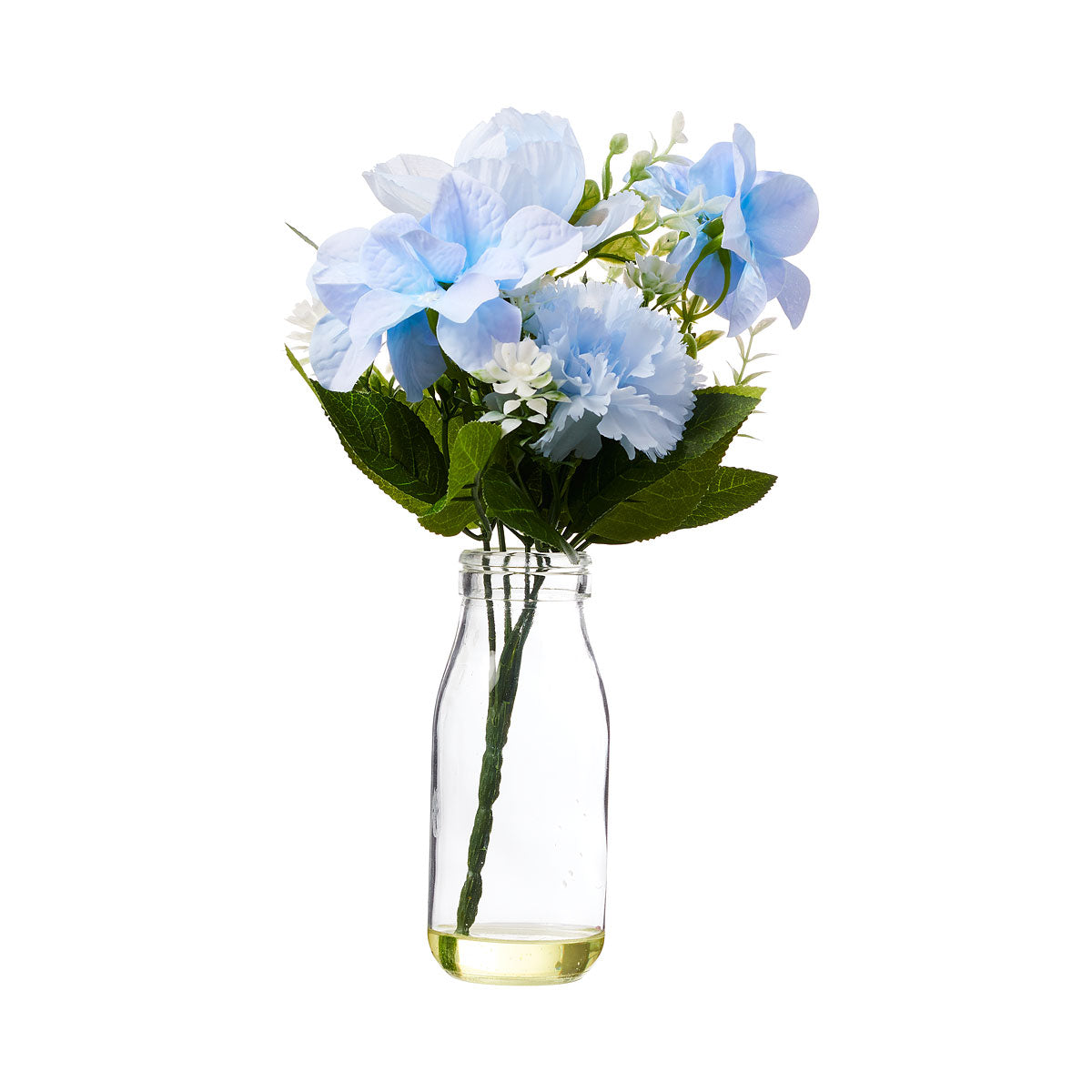 Faux Soft Floral In Glass Bottle Pink/Blue