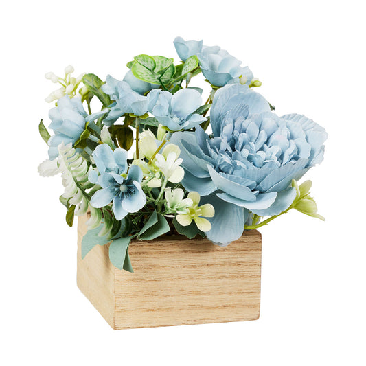 Faux Florals In Square Wooden Box Purple/Blue