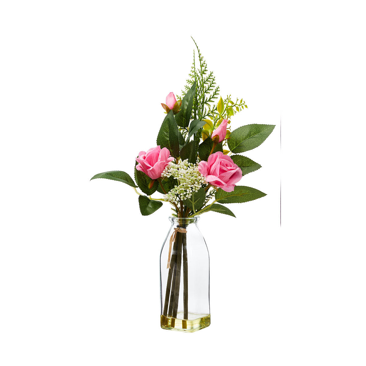 Faux Roses In Tall Glass Vase Yellow/Pink