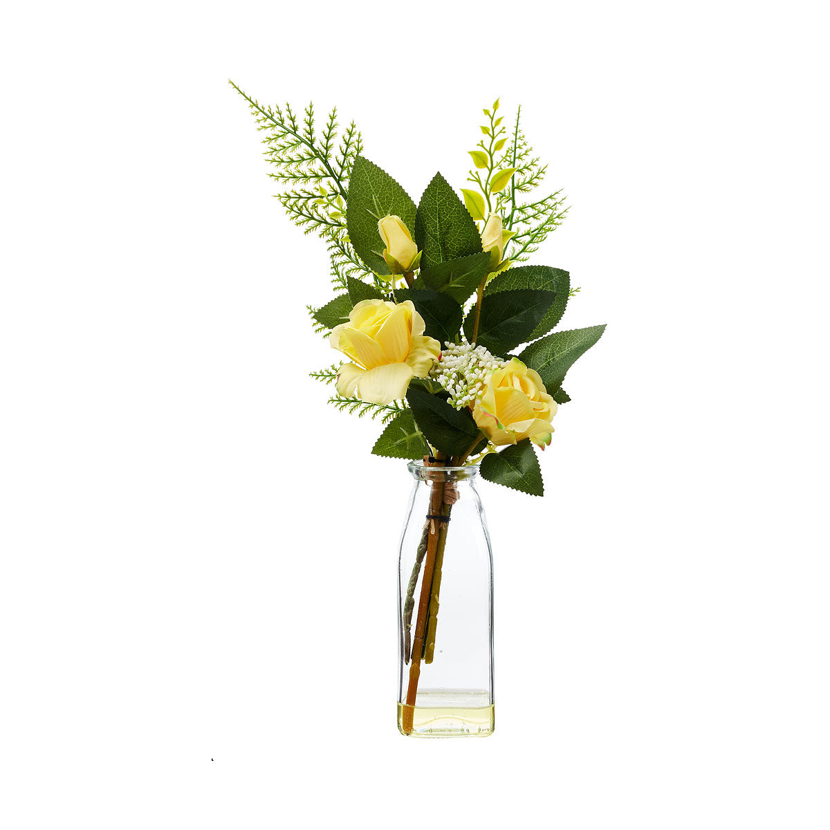 Faux Roses In Tall Glass Vase Yellow/Pink