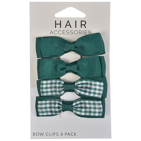 Green Bow Hair Clips 4pk