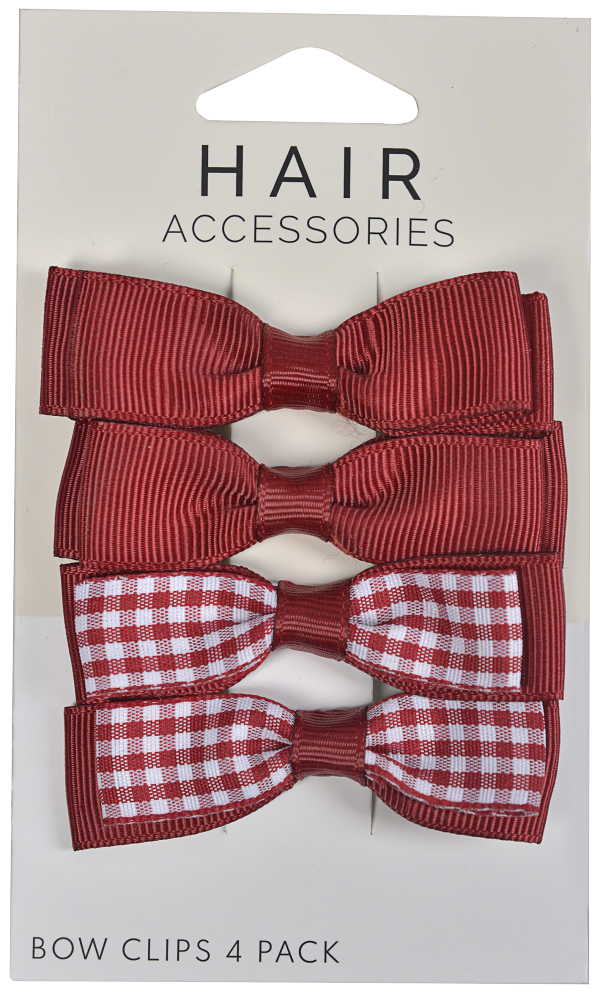 Bow Hair Clips Burgundy 4pk