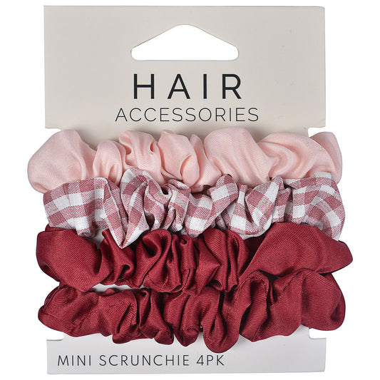 School Mini Scrunchie 4pk Burgundy