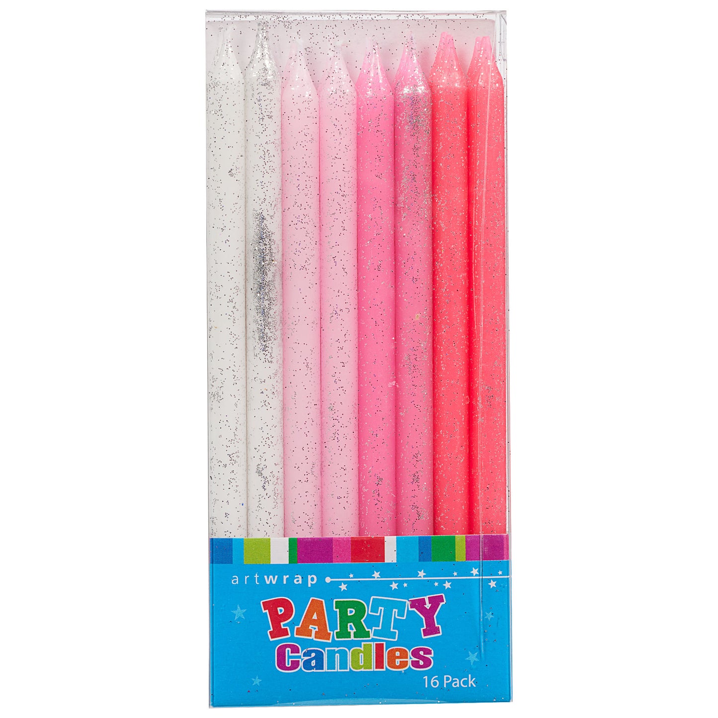 Party Candle Glitter Pinks 12cm 16pk