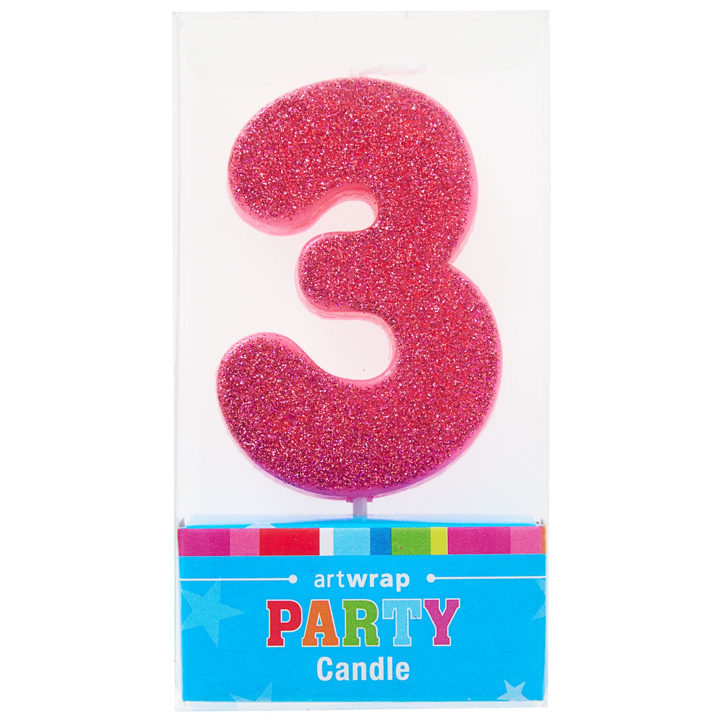 Artwrap Number 3 Glitter Candle - Pink