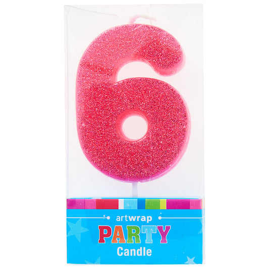 Artwrap Number 6 Glitter Candle - Pink