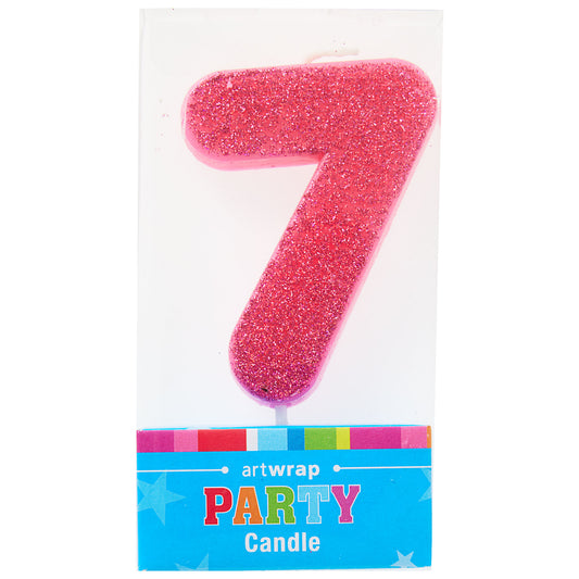 Artwrap Number 7 Glitter Candle - Pink