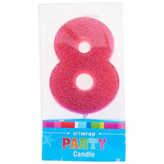 Artwrap Number 8 Glitter Candle - Pink