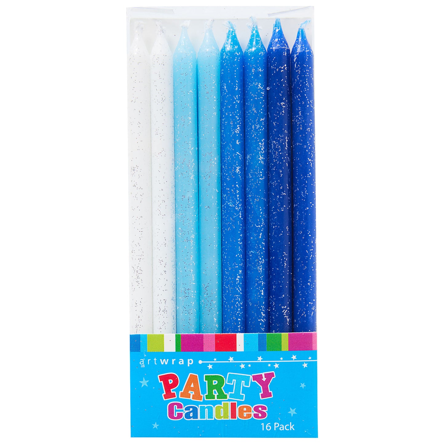 Party Candles Glitter Blues 12cm 16pk