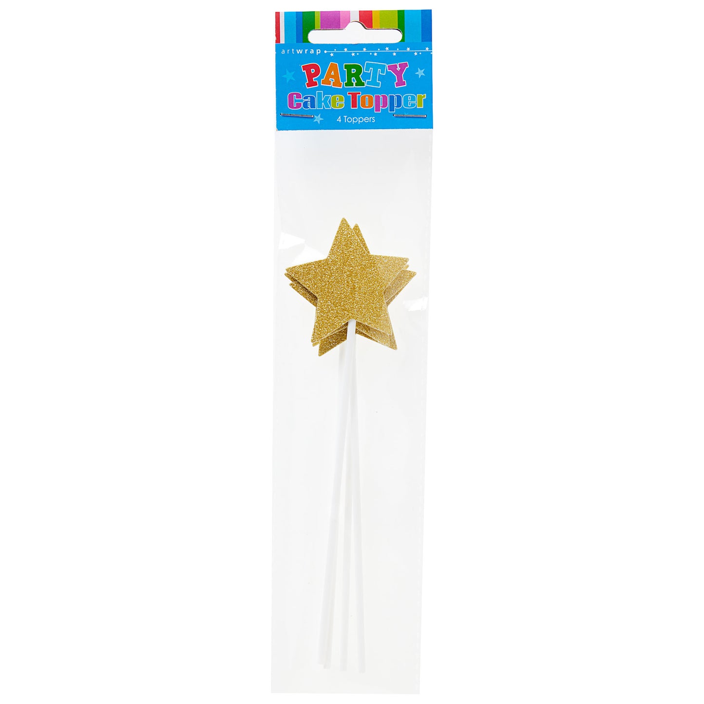 Cake Topper Glitter Stars Gold 4pk