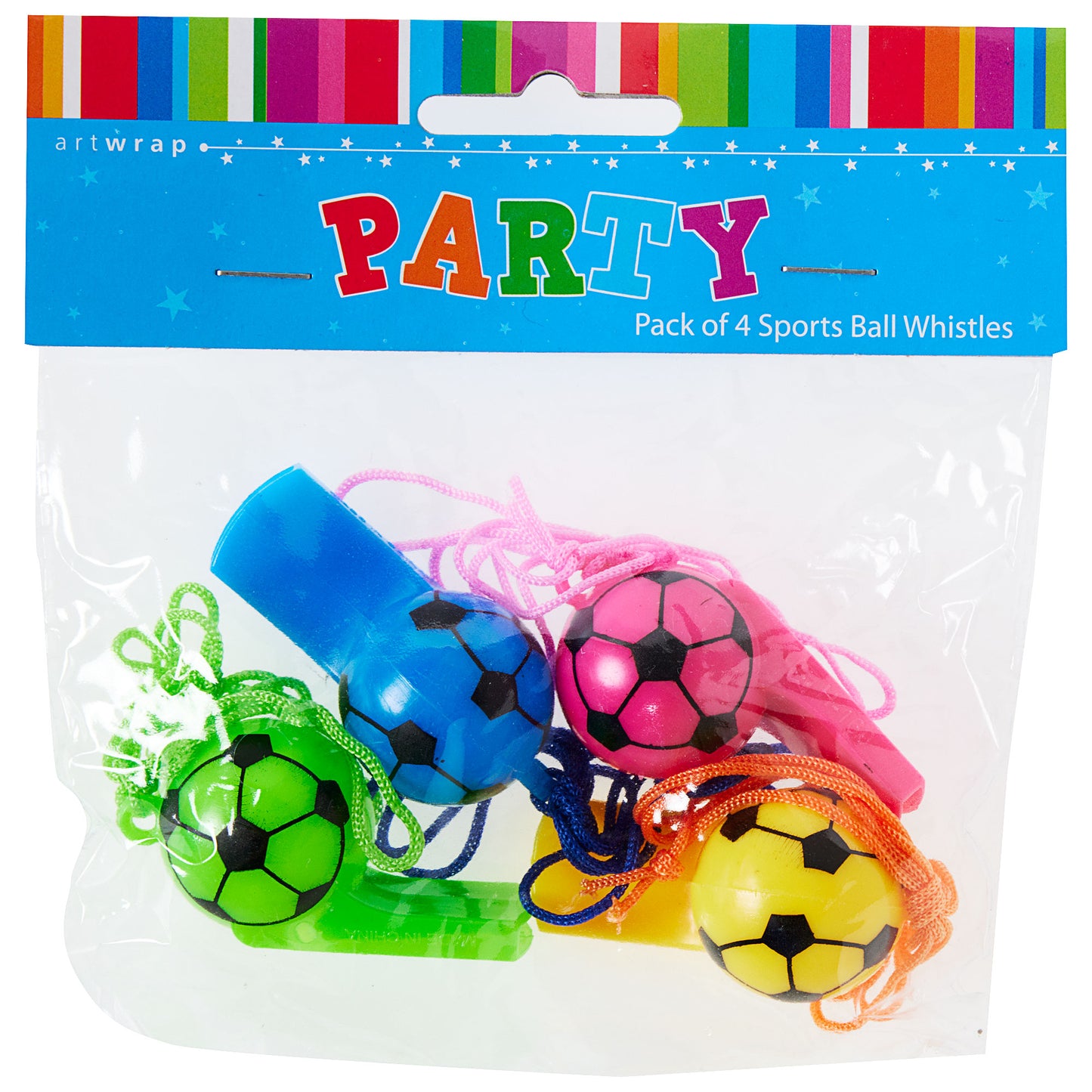 Party Favour Sports Ball Whistle 4pk