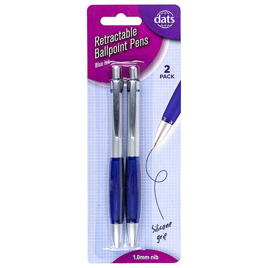 Retractable Ballpoint Pen Blue 2pk