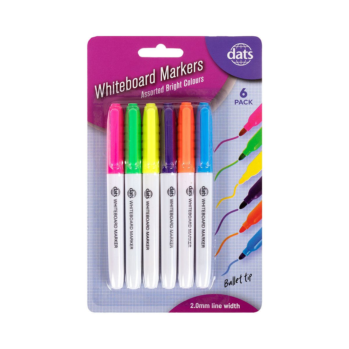 Whiteboard Marker Mixed Bright Colours 6pk