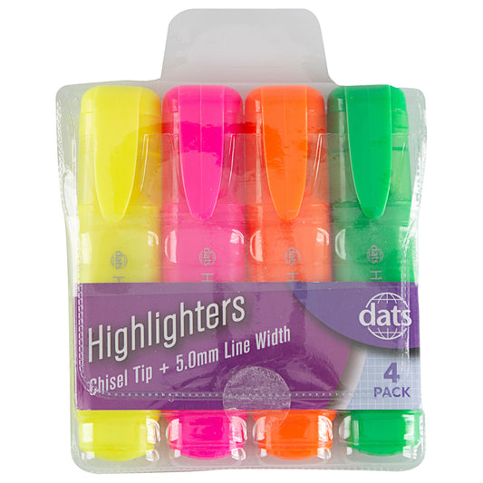 Highlighters Fluro Mixed Colours 4pk