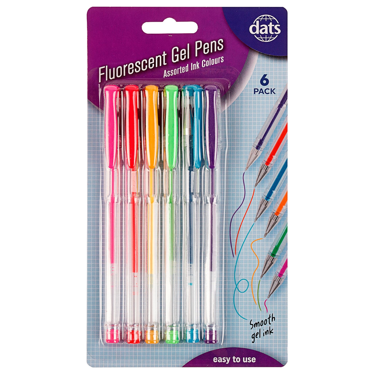 Fluorescent Gel Pens Assorted Colours 6pk