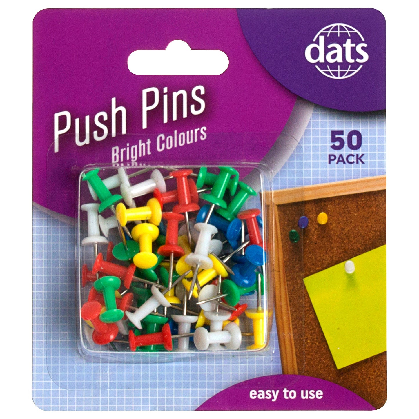 Push Pins Assorted Colours 50pk